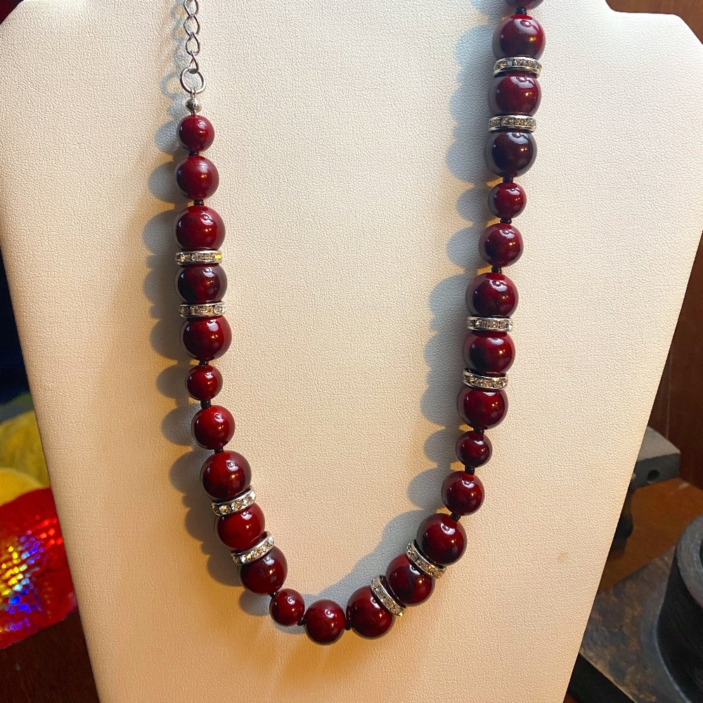 Red and Crystal Beaded Necklace